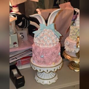 SOLD Pink Floral Decorative Cake with Blue Bow